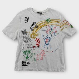 Zara T-Shirt Mens Small La Super Collection Graphic Doodle Art White Tee NWT